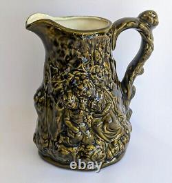 Vintage Majolica Pitcher Green Cherubs Milk Water Brown Victorian Mug 7 Tall