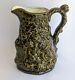 Vintage Majolica Pitcher Green Cherubs Milk Water Brown Victorian Mug 7 Tall