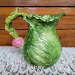 Vintage Majolica Pottery Lettuce & Turnip Decorated Water Pitcher