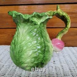 Vintage Majolica Pottery Lettuce & Turnip Decorated Water Pitcher