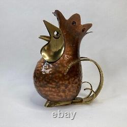 Vintage Mexican Mixed Metal Copper & Brass Rooster Jug Pitcher
