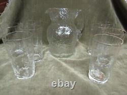 Vintage Morgantown Glass Clear Crinkle Pattern Water Jug Pitcher and 8 tumblers