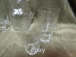 Vintage Morgantown Glass Clear Crinkle Pattern Water Jug Pitcher and 8 tumblers