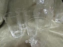 Vintage Morgantown Glass Clear Crinkle Pattern Water Jug Pitcher and 8 tumblers