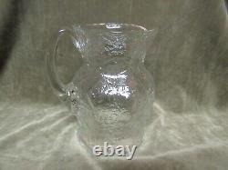Vintage Morgantown Glass Clear Crinkle Pattern Water Jug Pitcher and 8 tumblers