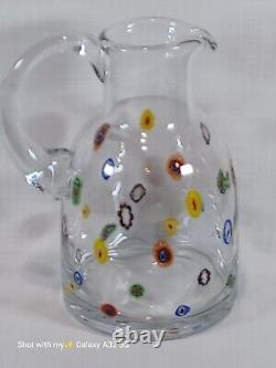 Vintage Murano Glass Pitcher Water Jug Crystal Clear with Scattered Millefiori