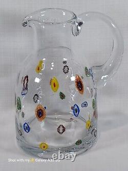 Vintage Murano Glass Pitcher Water Jug Crystal Clear with Scattered Millefiori