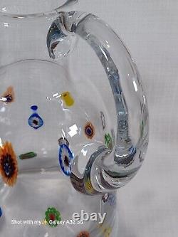 Vintage Murano Glass Pitcher Water Jug Crystal Clear with Scattered Millefiori