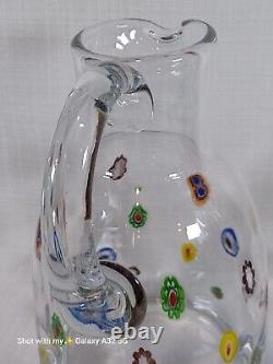 Vintage Murano Glass Pitcher Water Jug Crystal Clear with Scattered Millefiori