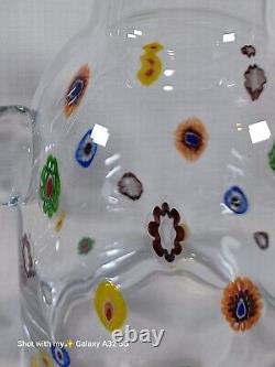 Vintage Murano Glass Pitcher Water Jug Crystal Clear with Scattered Millefiori