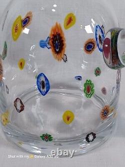 Vintage Murano Glass Pitcher Water Jug Crystal Clear with Scattered Millefiori