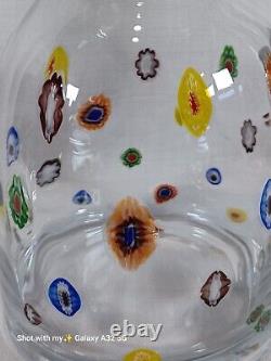 Vintage Murano Glass Pitcher Water Jug Crystal Clear with Scattered Millefiori