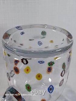 Vintage Murano Glass Pitcher Water Jug Crystal Clear with Scattered Millefiori