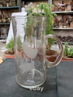 Vintage Old Lead Pattern Etched Clear Glass Water Jug Kitchenware Pitcher Jug