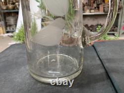 Vintage Old Lead Pattern Etched Clear Glass Water Jug Kitchenware Pitcher Jug