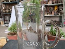 Vintage Old Lead Pattern Etched Clear Glass Water Jug Kitchenware Pitcher Jug