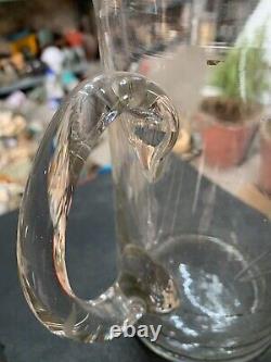 Vintage Old Lead Pattern Etched Clear Glass Water Jug Kitchenware Pitcher Jug