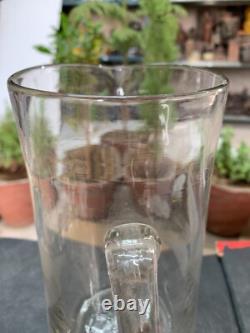 Vintage Old Lead Pattern Etched Clear Glass Water Jug Kitchenware Pitcher Jug