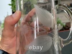 Vintage Old Lead Pattern Etched Clear Glass Water Jug Kitchenware Pitcher Jug