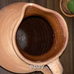 Vintage Pitcher Large Earthenware Terracotta Devon Pitcher Water Jug with Handle