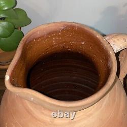 Vintage Pitcher Large Earthenware Terracotta Devon Pitcher Water Jug with Handle