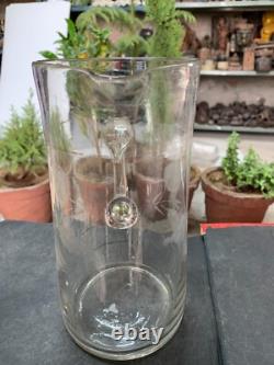Vintage Rare Lead Pattern Etched Clear Glass Water Jug Kitchenware Pitcher Jug