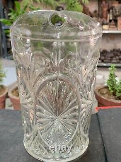 Vintage Rare Leaf Pattern Embossed Clear Glass Water Jug Kitchenware Pitcher Cup