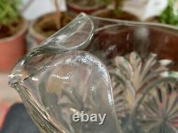 Vintage Rare Leaf Pattern Embossed Clear Glass Water Jug Kitchenware Pitcher Cup