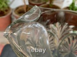 Vintage Rare Leaf Pattern Embossed Clear Glass Water Jug Kitchenware Pitcher Cup