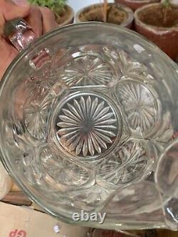 Vintage Rare Leaf Pattern Embossed Clear Glass Water Jug Kitchenware Pitcher Cup