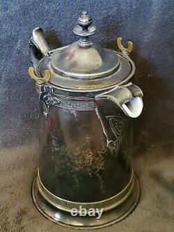 Vintage Reed & Barton Ice Water Pitcher Silver Plate Antique Patina wHeavy Liner