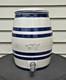 Vintage Roseville Robinson 2 Gallon Crock Water Cooler With Lid Blue Stripes