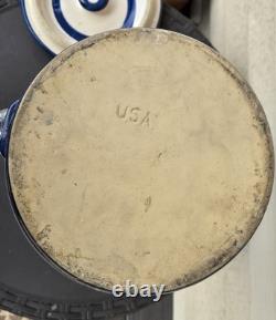 Vintage Roseville Robinson 2 Gallon Crock Water Cooler With Lid Blue Stripes