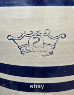 Vintage Roseville Robinson 2 Gallon Crock Water Cooler With Lid Blue Stripes