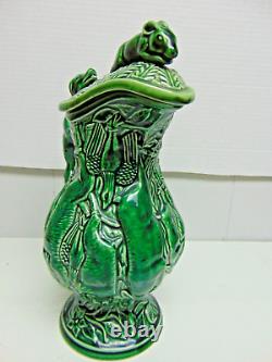 Vintage Subtil Portugal Ceramic green water pitcher/ jug Rabbit Hunt
