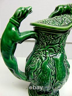 Vintage Subtil Portugal Ceramic green water pitcher/ jug Rabbit Hunt