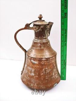 Vintage Turkish Copper Egyptian Style Water Pitcher Jug / Vase 14 Tall 9 Diam