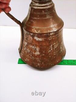 Vintage Turkish Copper Egyptian Style Water Pitcher Jug / Vase 14 Tall 9 Diam