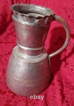 Vintage Turkish Handmade Hammered Copper Pitcher Water Jug 11 By 7 3/4