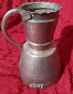 Vintage Turkish Handmade Hammered Copper Pitcher Water Jug 11 By 7 3/4