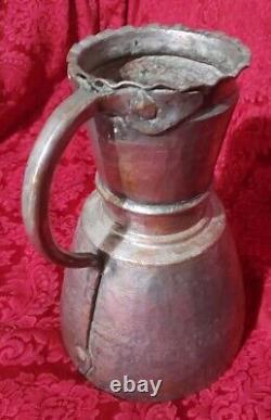 Vintage Turkish Handmade Hammered Copper Pitcher Water Jug 11 By 7 3/4