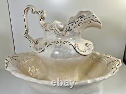 Vintage Victorian Water Pitcher and Basin Arnels withGold Details