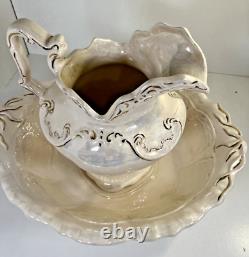 Vintage Victorian Water Pitcher and Basin Arnels withGold Details