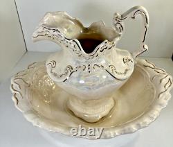 Vintage Victorian Water Pitcher and Basin Arnels withGold Details