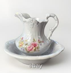 Vintage Water Pitcher And Basin Extra Large Ceramic Floral Design Bathing Washin