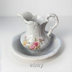 Vintage Water Pitcher And Basin Extra Large Ceramic Floral Design Bathing Washin