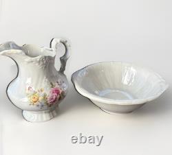 Vintage Water Pitcher And Basin Extra Large Ceramic Floral Design Bathing Washin