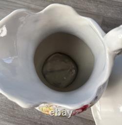 Vintage Water Pitcher And Basin Extra Large Ceramic Floral Design Bathing Washin