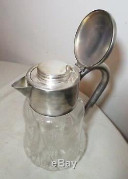 Vintage antique ASCI silverplate cut crystal water pitcher ice chamber decanter
