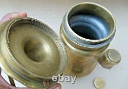 Vintage travelers Brass Pitcher & jug Screw lid water Glass Unusual Collectible